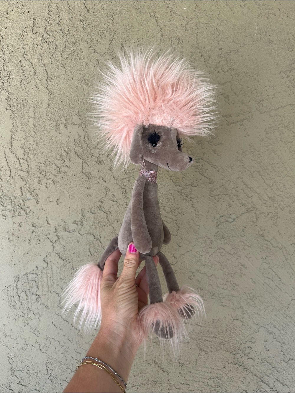 Jellycat Penelope Gray Poodle with Pink Fluffy Accents